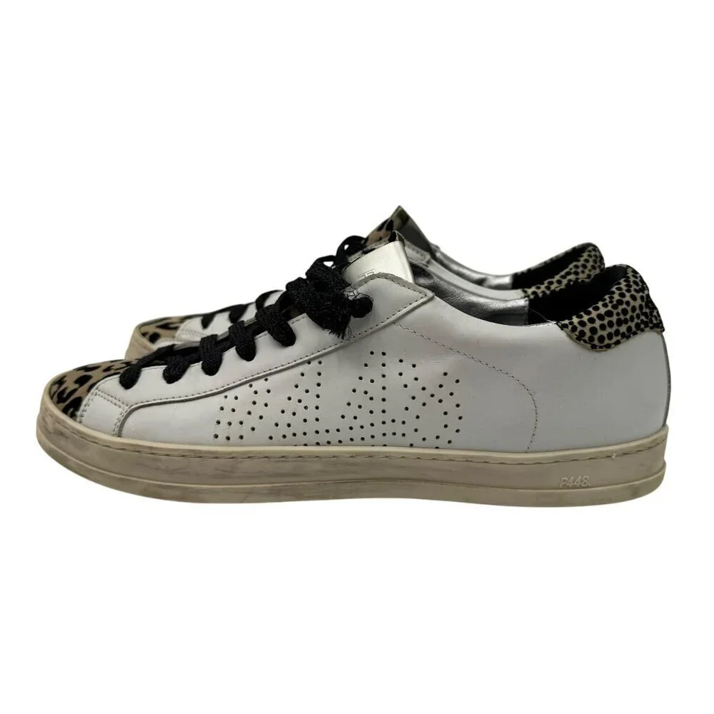 P448 John Low Top Cheetah Print Textured Leather Sneakers Women's Size 40/US 9.5